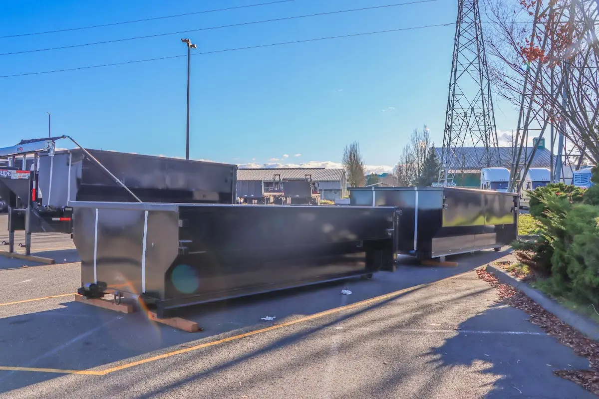 Roll-off dumpster ready for waste disposal at job site for 10 Yard Dumpster Rental in Eastampton